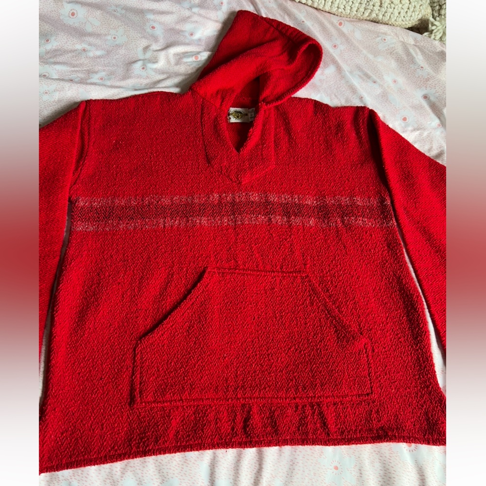 VTG Earth Ragz 90s Red Baja Hoodie Men's Mexican Sweatshirt Drug Rug Sz XL